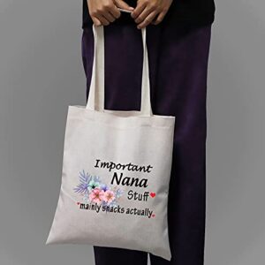 PWHAOO Nana Tote Bag Gift Important Nana Stuff Mainly Snacks Actually Tote Bag Mother's Day Gift (Nana Stuff TB)