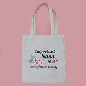 PWHAOO Nana Tote Bag Gift Important Nana Stuff Mainly Snacks Actually Tote Bag Mother's Day Gift (Nana Stuff TB)