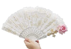 rich boxer lace handheld fan gorgeous european style rose folding fan for party show cosplay props photo props