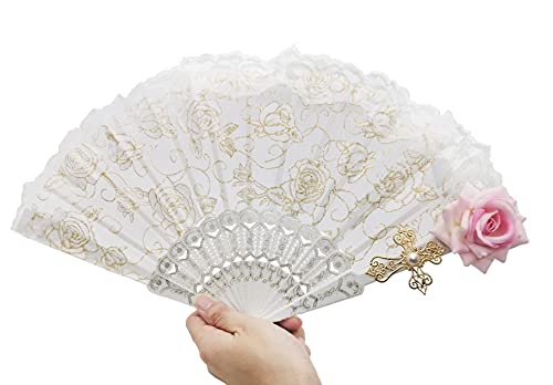 Rich Boxer Lace Handheld Fan Gorgeous European style Rose Folding Fan for Party Show Cosplay Props Photo Props