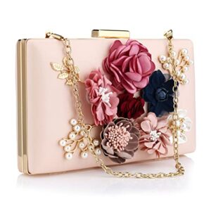 floral evening bag for women, flower evening clutch purse elegant banquet handbag lady party wedding banquet bag (pink)