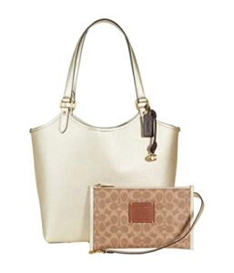 coach metallic leather everyday tote metallic soft gold one size