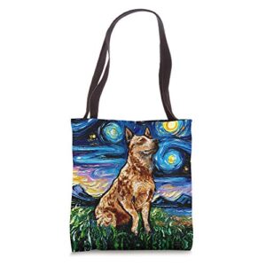 red heeler starry night impressionist cattle dog art by aja tote bag