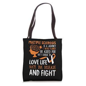 love life multiple sclerosis awareness ms warrior gifts tote bag