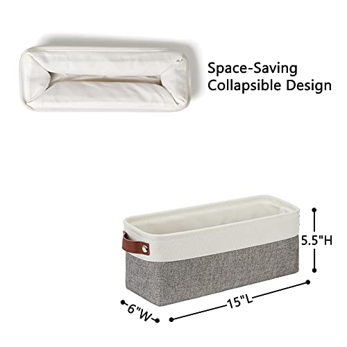 DULLEMELO Small Storage Baskets 15"x6"x5.5", Fabric Storage Bins for Toilet Tank Top [2 Pack], Back of The Toilet Basket (White&Grey)