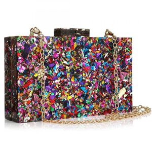 acrylic box evening clutch bag for women geometric patterns purses sequin handbag lady party wedding banquet bag (multi-colored)