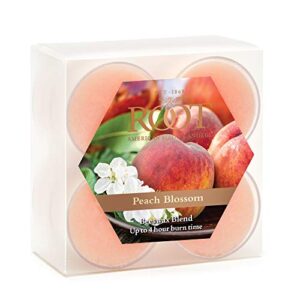 root candles scented tealights beeswax blend 4-hour tealight candles, 8-count, peach blossom