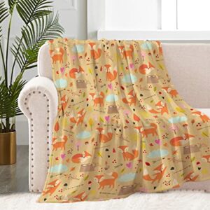 Fox Throw Blanket Cute Fox Print Blanket for Kids Men Women Adult, Soft Lightweight Fleece Blanket Foxes Blanket for Gifts Couch Bed Sofa Living Room Decor 50" x 60"