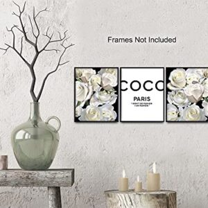 Fashion Quotes Set - Chic Modern Fashion design Home Decor for Bedroom, Living room, Bathroom, Office - Glam Wall Art Decor - Luxury Gift for Woman - Elegant White Roses - Designer Art print Set