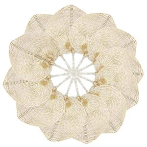 TAGREE Wedding Raffia Fans for Guest - Wedding Gift Idea for Couple & Fan Wall Decor & Boho Wall Decor (White with Straight Handle (Set of 12))