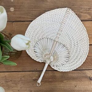 TAGREE Wedding Raffia Fans for Guest - Wedding Gift Idea for Couple & Fan Wall Decor & Boho Wall Decor (White with Straight Handle (Set of 12))