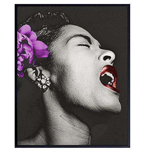 Billie Holiday Poster - African American Wall Art - Black Wall Decor - Gift for Singer, Performer, Black History - 8x10 Wall Art for Bedroom, Living Room, Jazz Music Studio - Lady Sings the Blues