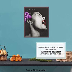 Billie Holiday Poster - African American Wall Art - Black Wall Decor - Gift for Singer, Performer, Black History - 8x10 Wall Art for Bedroom, Living Room, Jazz Music Studio - Lady Sings the Blues