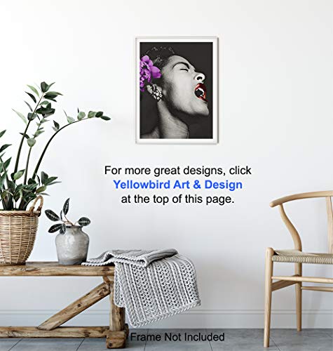 Billie Holiday Poster - African American Wall Art - Black Wall Decor - Gift for Singer, Performer, Black History - 8x10 Wall Art for Bedroom, Living Room, Jazz Music Studio - Lady Sings the Blues