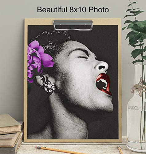 Billie Holiday Poster - African American Wall Art - Black Wall Decor - Gift for Singer, Performer, Black History - 8x10 Wall Art for Bedroom, Living Room, Jazz Music Studio - Lady Sings the Blues