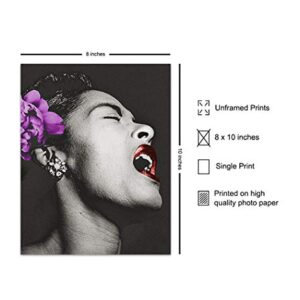 Billie Holiday Poster - African American Wall Art - Black Wall Decor - Gift for Singer, Performer, Black History - 8x10 Wall Art for Bedroom, Living Room, Jazz Music Studio - Lady Sings the Blues