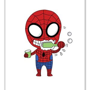 Spiderman Bathroom Prints - Set of 4 (8 inches x 10 inches) Wall Art Decor