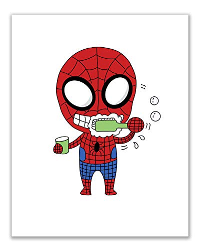 Spiderman Bathroom Prints - Set of 4 (8 inches x 10 inches) Wall Art Decor