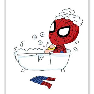 Spiderman Bathroom Prints - Set of 4 (8 inches x 10 inches) Wall Art Decor