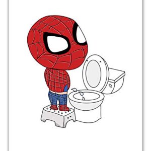 Spiderman Bathroom Prints - Set of 4 (8 inches x 10 inches) Wall Art Decor