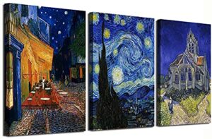 msspart canvas prints giclee artwork for wall decor, classic van gogh artwork painting reproduction starry night canvas art picture photo prints for wall art decoration 12″x16″x3 piece