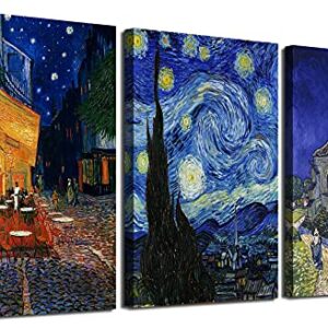 msspart Canvas Prints Giclee Artwork for Wall Decor, Classic Van Gogh Artwork Painting Reproduction Starry Night Canvas Art Picture Photo Prints for Wall Art Decoration 12"x16"x3 Piece