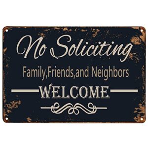 wostod funny no soliciting sign family friends and neighbors welcome vintage metal sign for home door decor 8x12inch