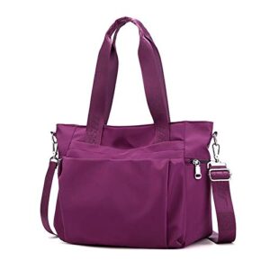 yanaier women nylon tote bag waterproof multi-function shoulder handbag lightweight travel messenger bags purple