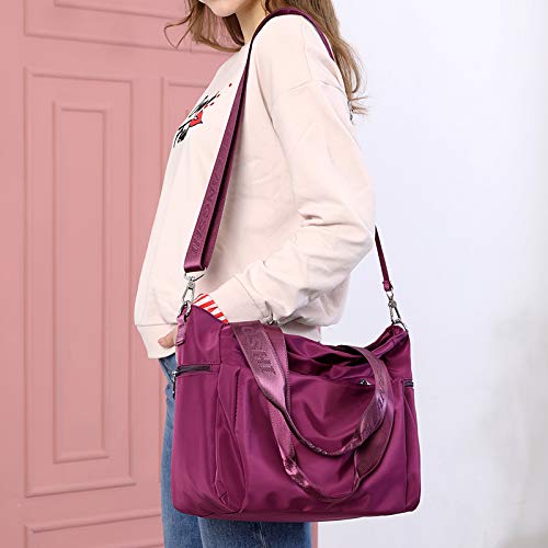 YANAIER Women Nylon Tote Bag Waterproof Multi-function Shoulder Handbag Lightweight Travel Messenger Bags Purple