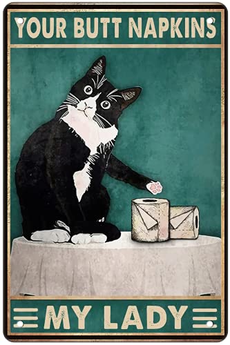 Ecrtorin Funny Black Cat Decor Wall Decor Sign White Cat Bathroom Sign Gothic Decor Medieval Tuxedo Cat Wall Cat Wall Art Poster Retro Poster Bar Home Bathroom Wall Decoration Sign 8x12 Inch