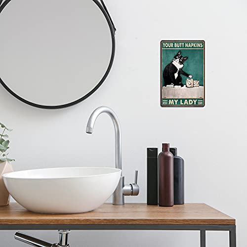 Ecrtorin Funny Black Cat Decor Wall Decor Sign White Cat Bathroom Sign Gothic Decor Medieval Tuxedo Cat Wall Cat Wall Art Poster Retro Poster Bar Home Bathroom Wall Decoration Sign 8x12 Inch