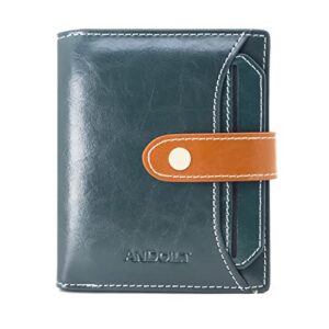 andoilt wallets for women genuine leather small bifold wallet rfid blocking card case purse with id window coin pocket green
