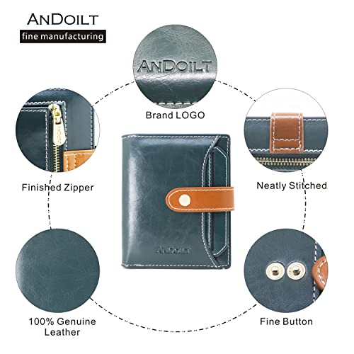 ANDOILT Wallets for Women Genuine Leather Small Bifold Wallet RFID Blocking Card Case Purse with ID Window Coin Pocket Green