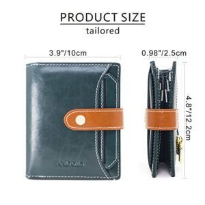 ANDOILT Wallets for Women Genuine Leather Small Bifold Wallet RFID Blocking Card Case Purse with ID Window Coin Pocket Green