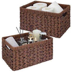 granny says wicker storage baskets, rectangle storage baskets for shelves, wicker baskets for organizing, waterproof woven storage for toilet shelf baskets, laundry room, brown, 2-pack