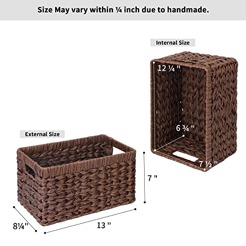 GRANNY SAYS Wicker Storage Baskets, Rectangle Storage Baskets for Shelves, Wicker Baskets for Organizing, Waterproof Woven Storage for Toilet Shelf Baskets, Laundry Room, Brown, 2-Pack