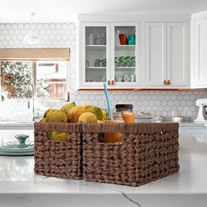 GRANNY SAYS Wicker Storage Baskets, Rectangle Storage Baskets for Shelves, Wicker Baskets for Organizing, Waterproof Woven Storage for Toilet Shelf Baskets, Laundry Room, Brown, 2-Pack