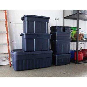 Rubbermaid Roughneck Home/Office 18 Gallon Rugged Latching Plastic Storage Tote with Lid, Dark Indigo Metallic (12 Pack)