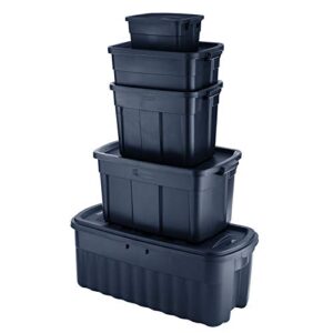 Rubbermaid Roughneck Home/Office 18 Gallon Rugged Latching Plastic Storage Tote with Lid, Dark Indigo Metallic (12 Pack)