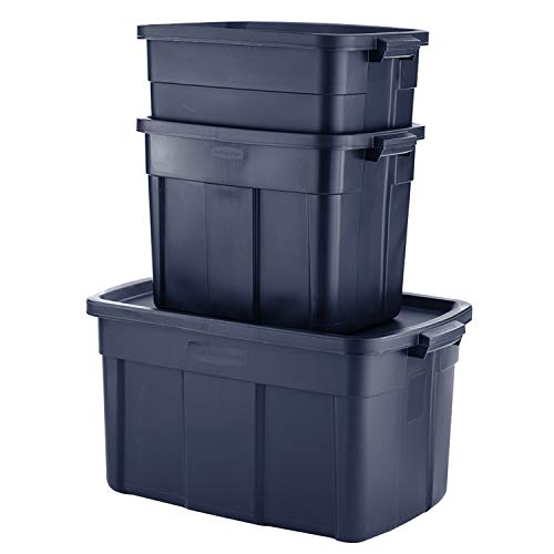 Rubbermaid Roughneck Home/Office 18 Gallon Rugged Latching Plastic Storage Tote with Lid, Dark Indigo Metallic (12 Pack)