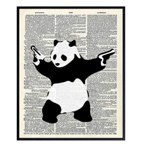 banksy shooting panda poster – 8×10 graffiti wall art, home decor, decoration – cool urban street art for bedroom, apartment, living room – gift for men, boys, teens, guns or firearms fans -unframed
