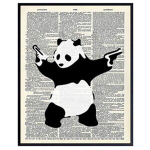 Banksy Shooting Panda Poster - 8x10 Graffiti Wall Art, Home Decor, Decoration - Cool Urban Street Art for Bedroom, Apartment, Living Room - Gift for Men, Boys, Teens, Guns or Firearms Fans -UNFRAMED