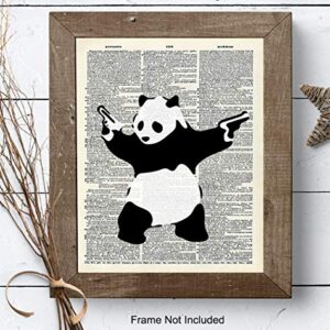 Banksy Shooting Panda Poster - 8x10 Graffiti Wall Art, Home Decor, Decoration - Cool Urban Street Art for Bedroom, Apartment, Living Room - Gift for Men, Boys, Teens, Guns or Firearms Fans -UNFRAMED