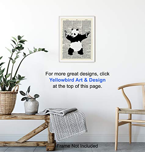 Banksy Shooting Panda Poster - 8x10 Graffiti Wall Art, Home Decor, Decoration - Cool Urban Street Art for Bedroom, Apartment, Living Room - Gift for Men, Boys, Teens, Guns or Firearms Fans -UNFRAMED