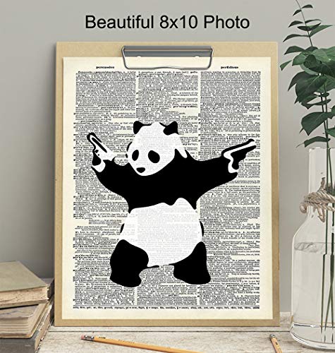 Banksy Shooting Panda Poster - 8x10 Graffiti Wall Art, Home Decor, Decoration - Cool Urban Street Art for Bedroom, Apartment, Living Room - Gift for Men, Boys, Teens, Guns or Firearms Fans -UNFRAMED