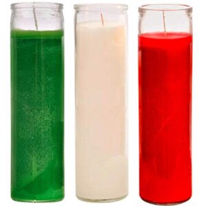 prayer candles – green white and red wax candle (3 pack) perfect to show country and religious pride – glass jars candle set – jar candles – independence decor – mexico freedom flag