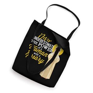 Never Underestimate a Woman with a Rosary Blessed Mary Tote Bag