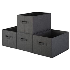 Pomatree Storage Baskets - 4 Pack - Sturdy Large Fabric Bins | Foldable Organizing Basket Bin for Home, Nursery, Closet & Shelves Organization | Storage Basket Cube Shelf Organizer (Black)