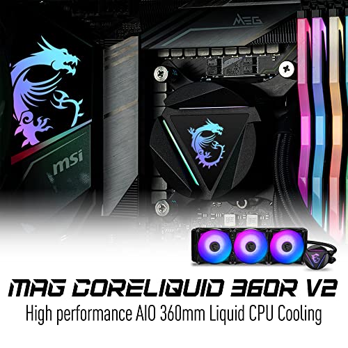 MSI MAG CoreLiquid 360R V2 - AIO ARGB CPU Liquid Cooler - Rotating Cap Design - LGA 1700 Ready - 360mm Radiator - Triple 120mm RGB PWM Fans