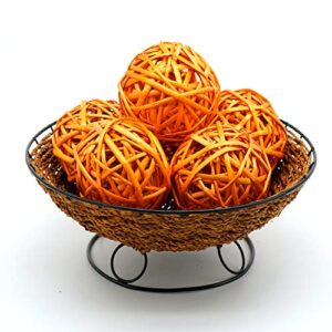 Qingbei Rina 6 PCS Wicker Rattan Balls,4 Inch Orange Decorative Balls,Large Rattan Balls,Spring Wicker Balls,Bowl Vase Fillers for Table Centerpieces,Home Wedding Holiday Decor Gifts